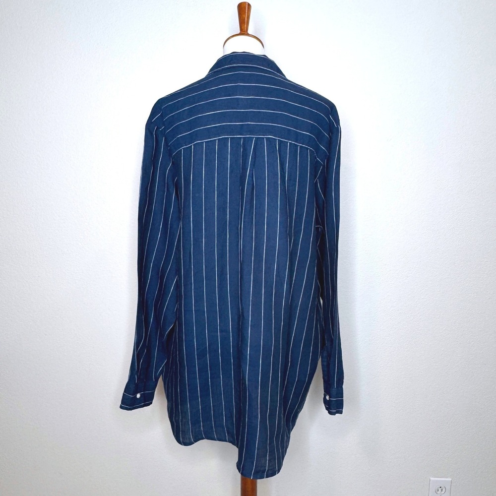 GAP The Boyfriend Shirt Tunic XL TALL 100% Linen Navy White Stripes Minimalist - Picture 4 of 8